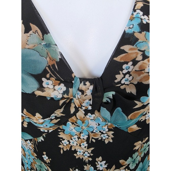Connected Apparel Black Floral Print V Neck Midi Dress Women's Size 6 /A100 - Picture 4 of 9